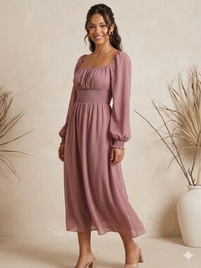 Wilfred Dusty Rose Smocked-Waist Midi Dress